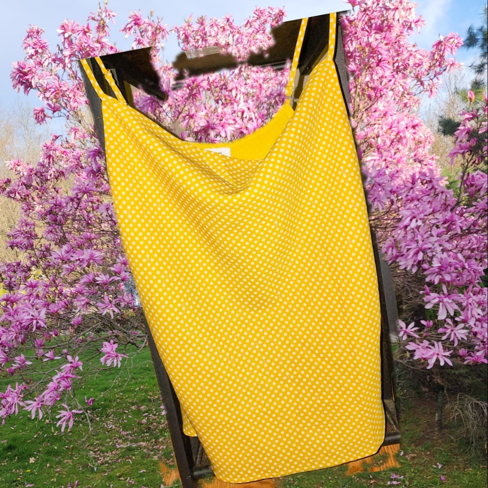 BLU PEPPER adjustable poly spagetti tank yellow and white polka dot 💛
